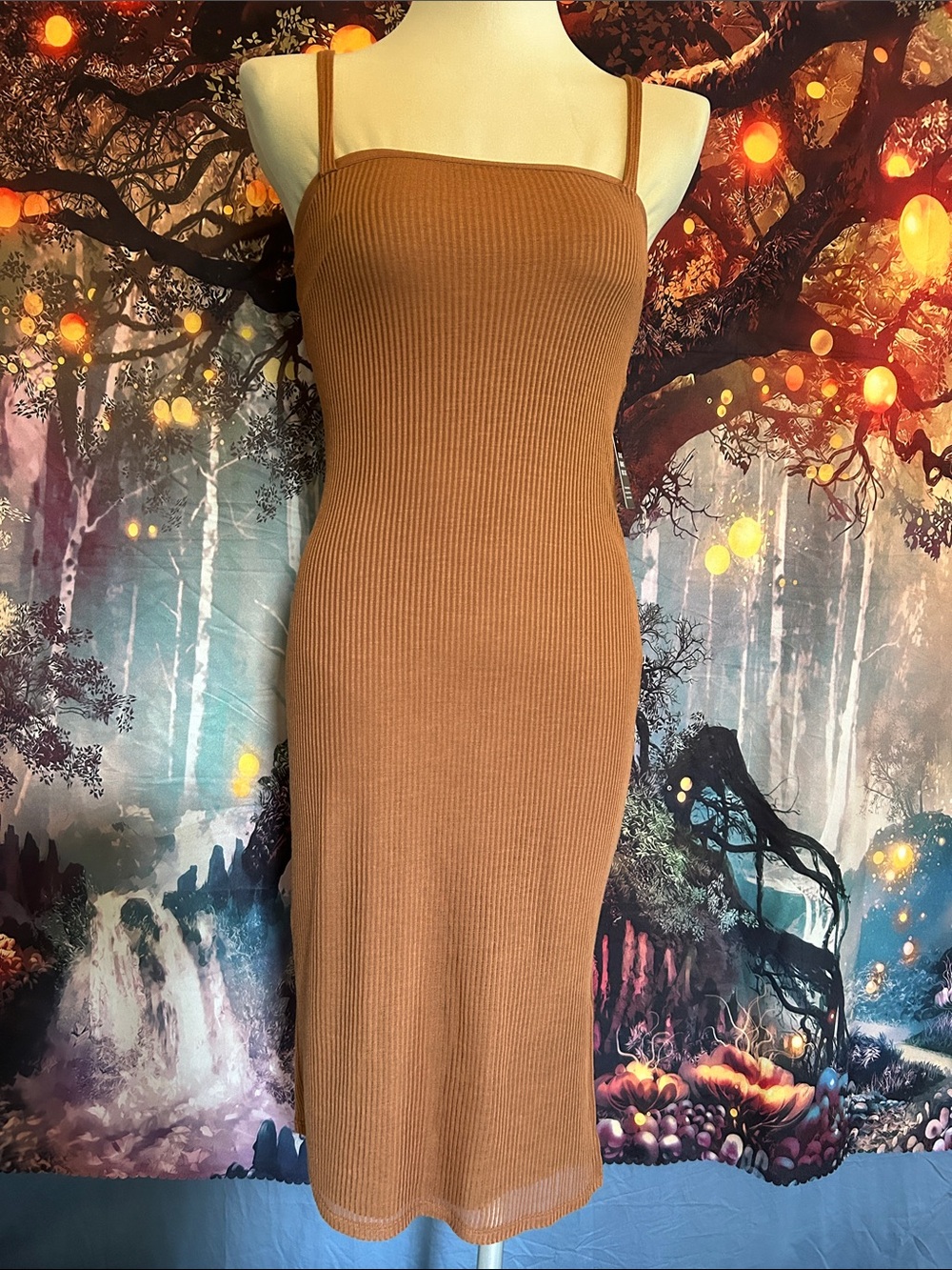 Express Ribbed Tank Dress in Camel Brown-NWT